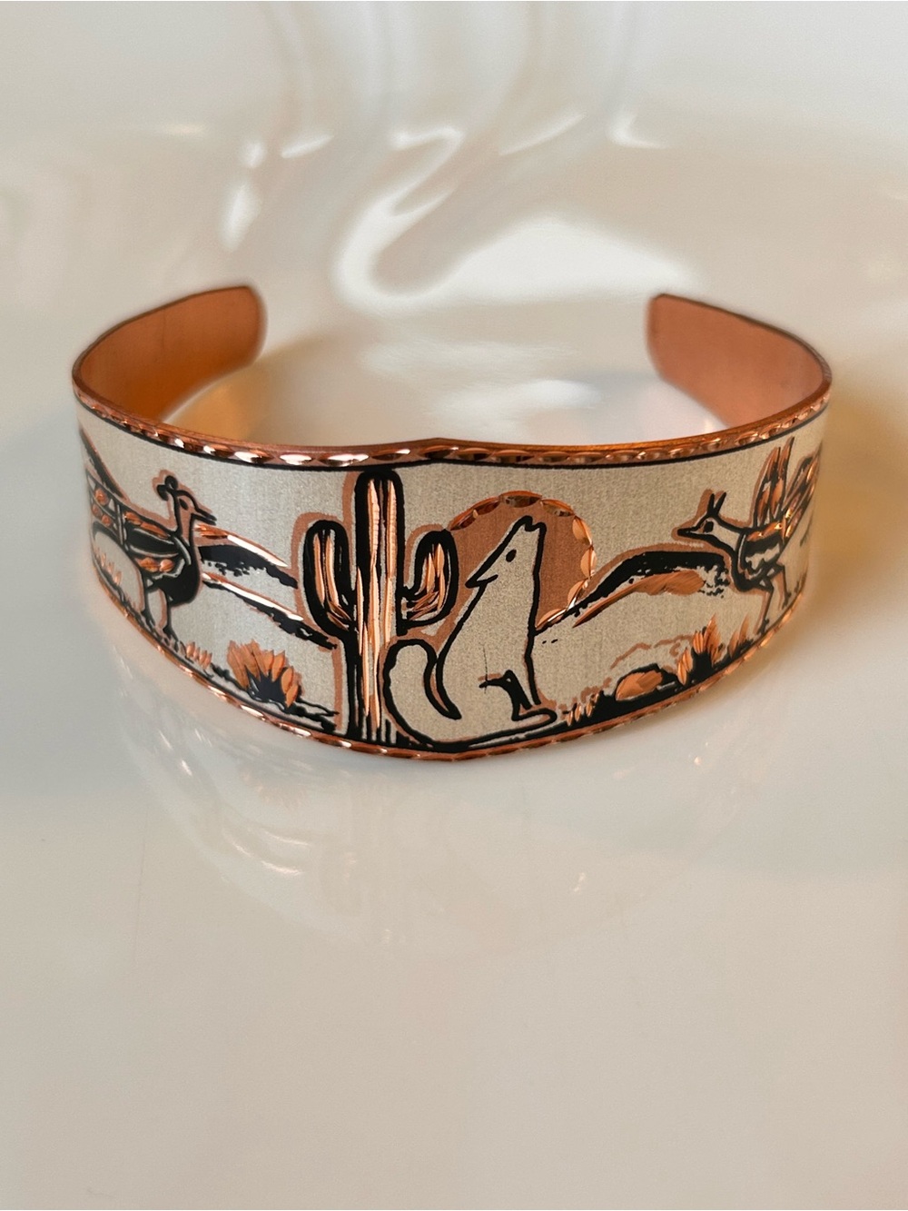 Southwestern-style mixed-metal copper & silver cuff bracelet, Howling Wolf